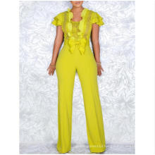 2019 New Designs Patchwork Mesh Ruffles with Bow See Through Lace Jumpsuits Women